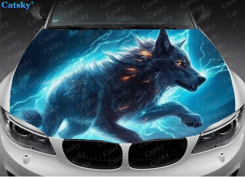 Fantasy Animal Wolf Car Hood Vinyl Stickers Wrap Vinyl Film Engine Cover Decals Sticker Universal Car Hood Protective Film