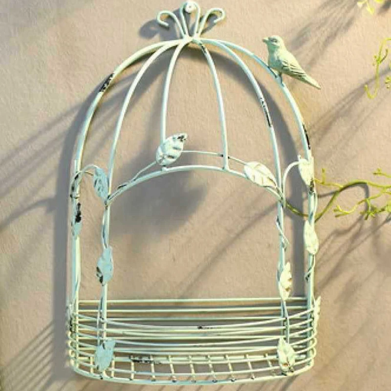 

Vintage Country Wall Hanging Wire Iron Half Bird Cage Flower Pot Garden Decoration Retro Birdcage Storage Rack Pot A Easy To Use