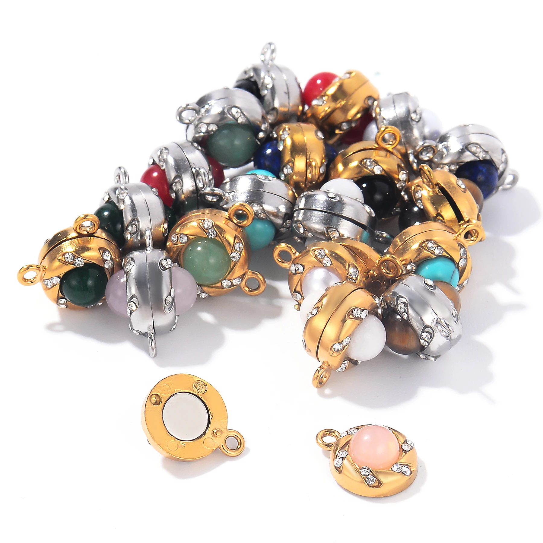 2 Sets/Lot 9mm*14mm Edelstahl Naturstein Magnetverschluss Perlen für handgefertigte DIY Armband Schmuckherstellung Zubehör – Detail 5