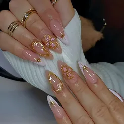 3D Flower Bow Love Nail Tips Full Cover False Nail with Jelly Stickers Leopard Print Press On Nails For Women Girl Fake Nail