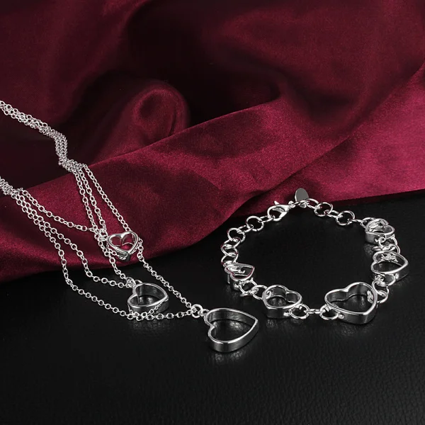 

Hot fine 925 Sterling Silver elegant heart bracelets neckalce Jewelry setsfor women classic Fashion Party wedding Christmas Gift