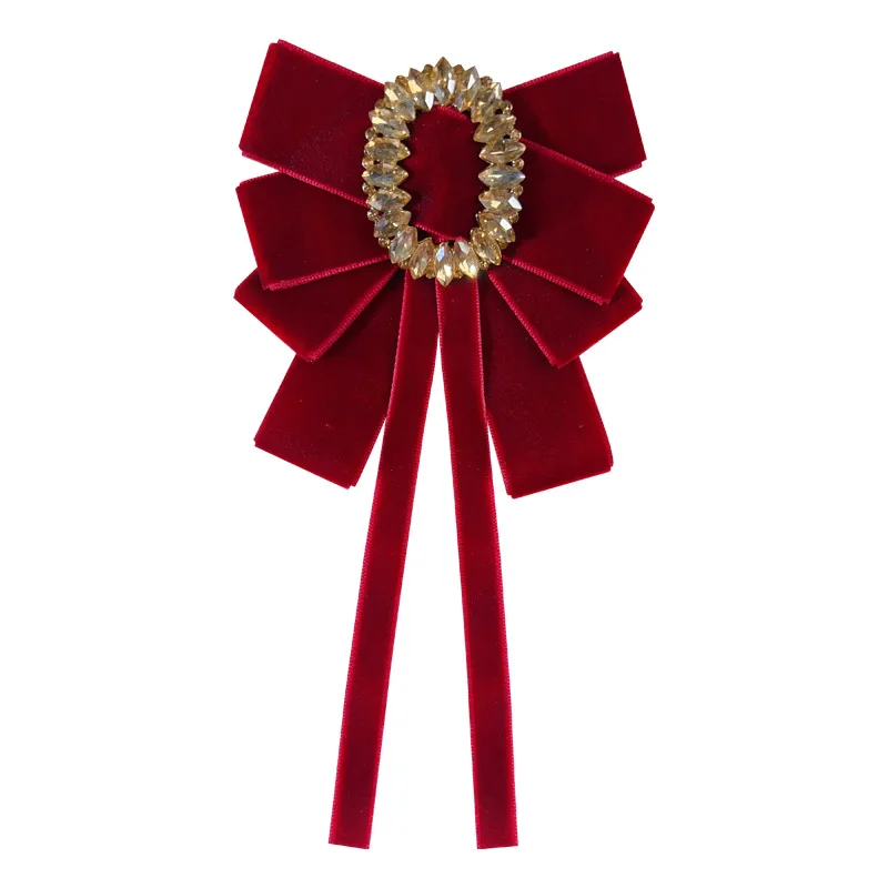 Retro Samt Fliege Strass Kristall Blume Broschen für Frauen Hochzeit Pearty Kragen Pins Luxus Schmuck Krawatte Zubehör – Detail 5