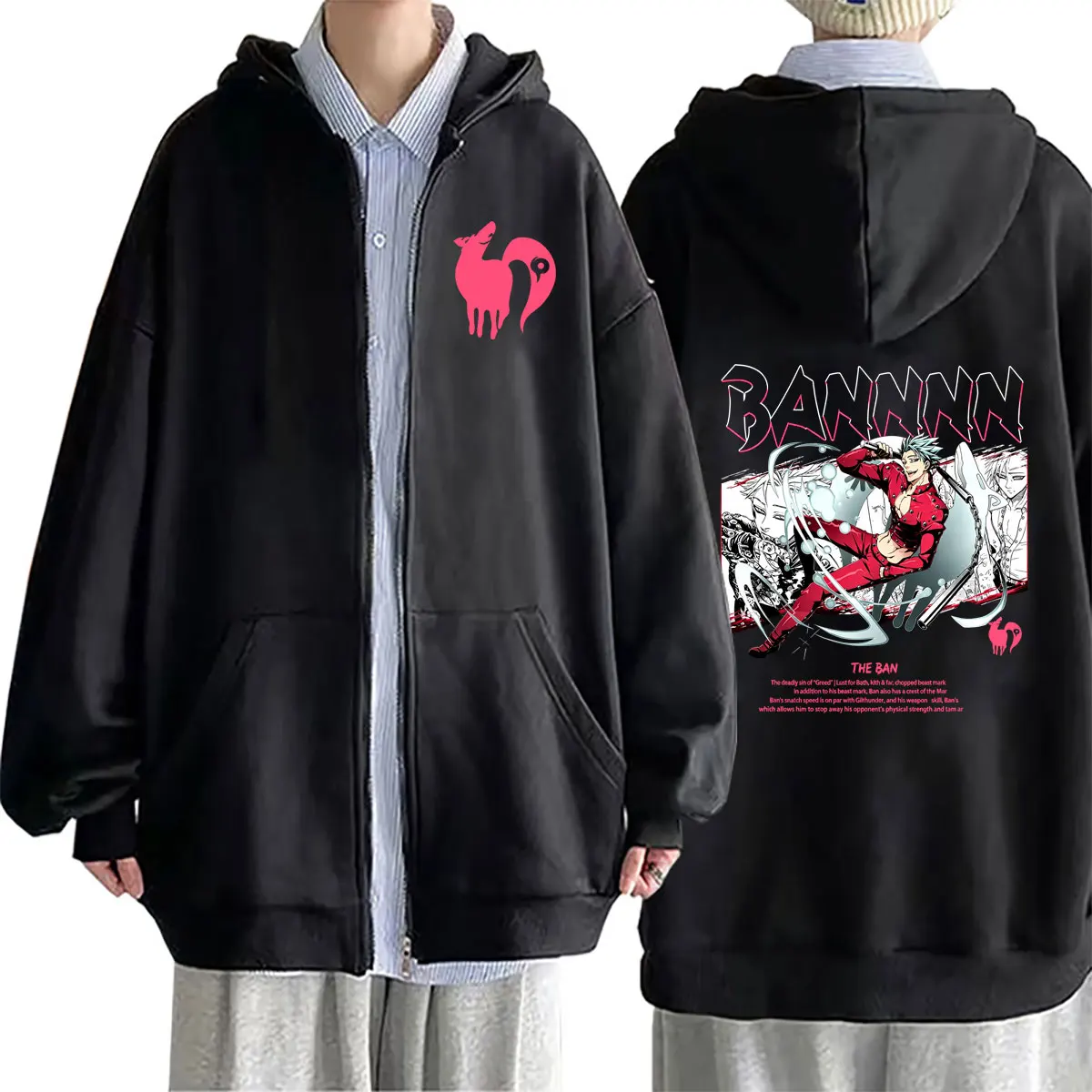 Vente Flash Anime Les Sept Pêchés Capillés : Le Pêché de la Greu de Fox (Ban) – Sweat à Capuche Zippé Graphique Homme Femme Décontracté Manga Oversize