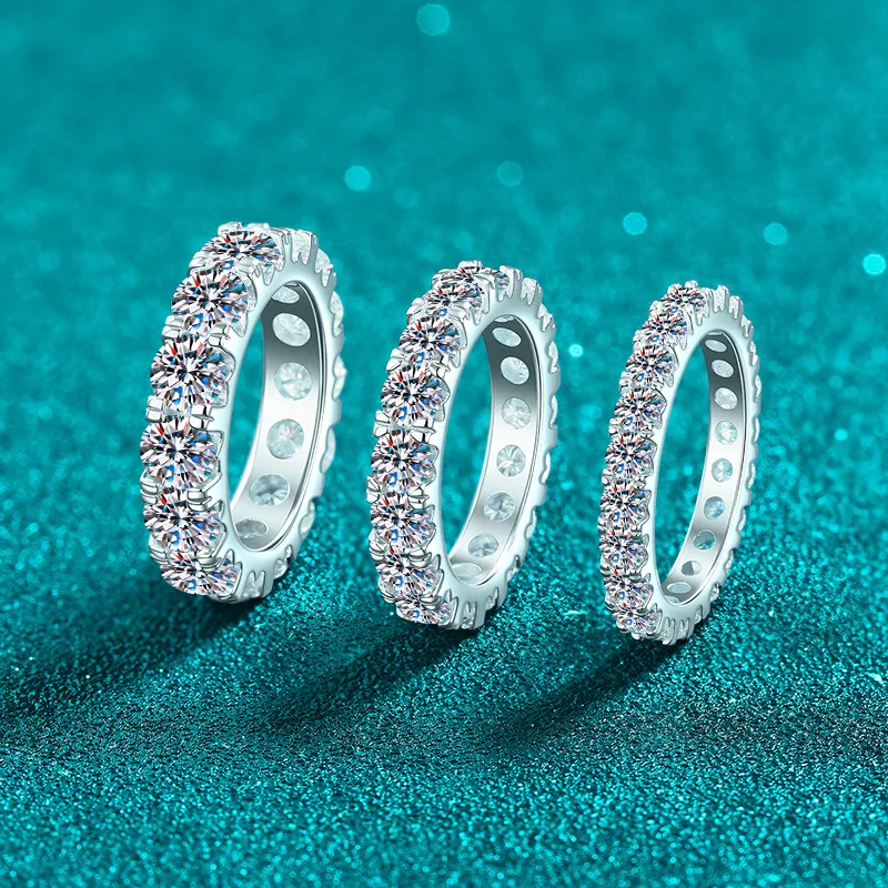 Apaison Luxury Single Row 3&4 mm Moissanites Women's Rings- Wedding Engagement Anniversary 925 Sterling Silver Ring Jewelry Gift