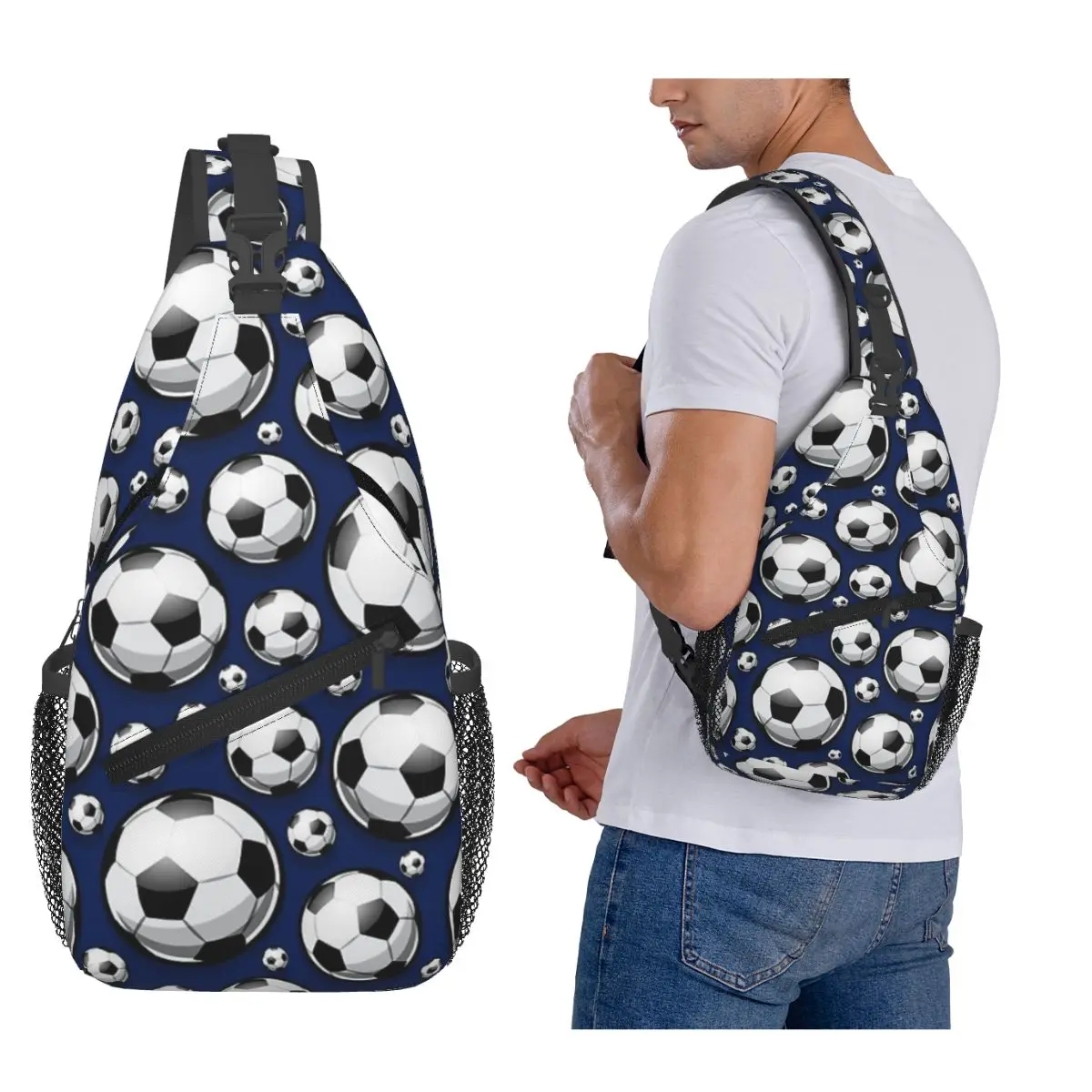Soccer Ball Balls Pattern Blue Football Sport Sports Chest Bag Men Sling Crossbody Backpack Chest Bag Daypack Shoulder Bag