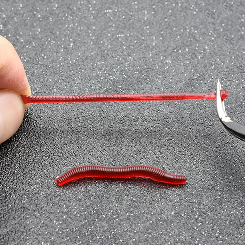 Lifelike Red Worm Soft Lure Earthworm Ice Winter Fishing Silicone Artificial Bait Fishy Shrimp Additive Bass Carp Peche