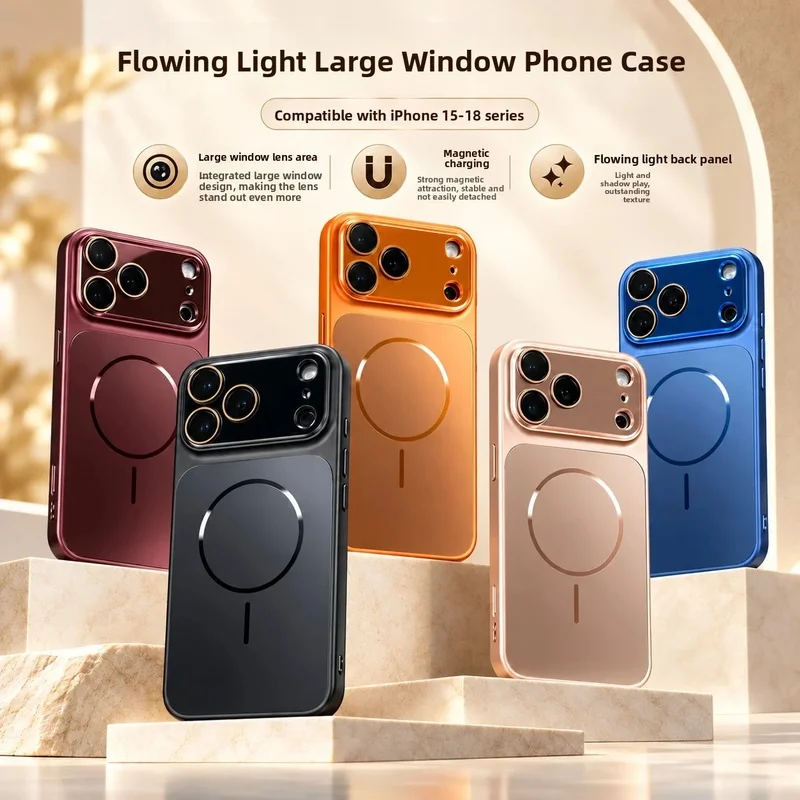 For iPhone 15 16 17 18 Pro Max Magnetic Large View Window Phone Case ...