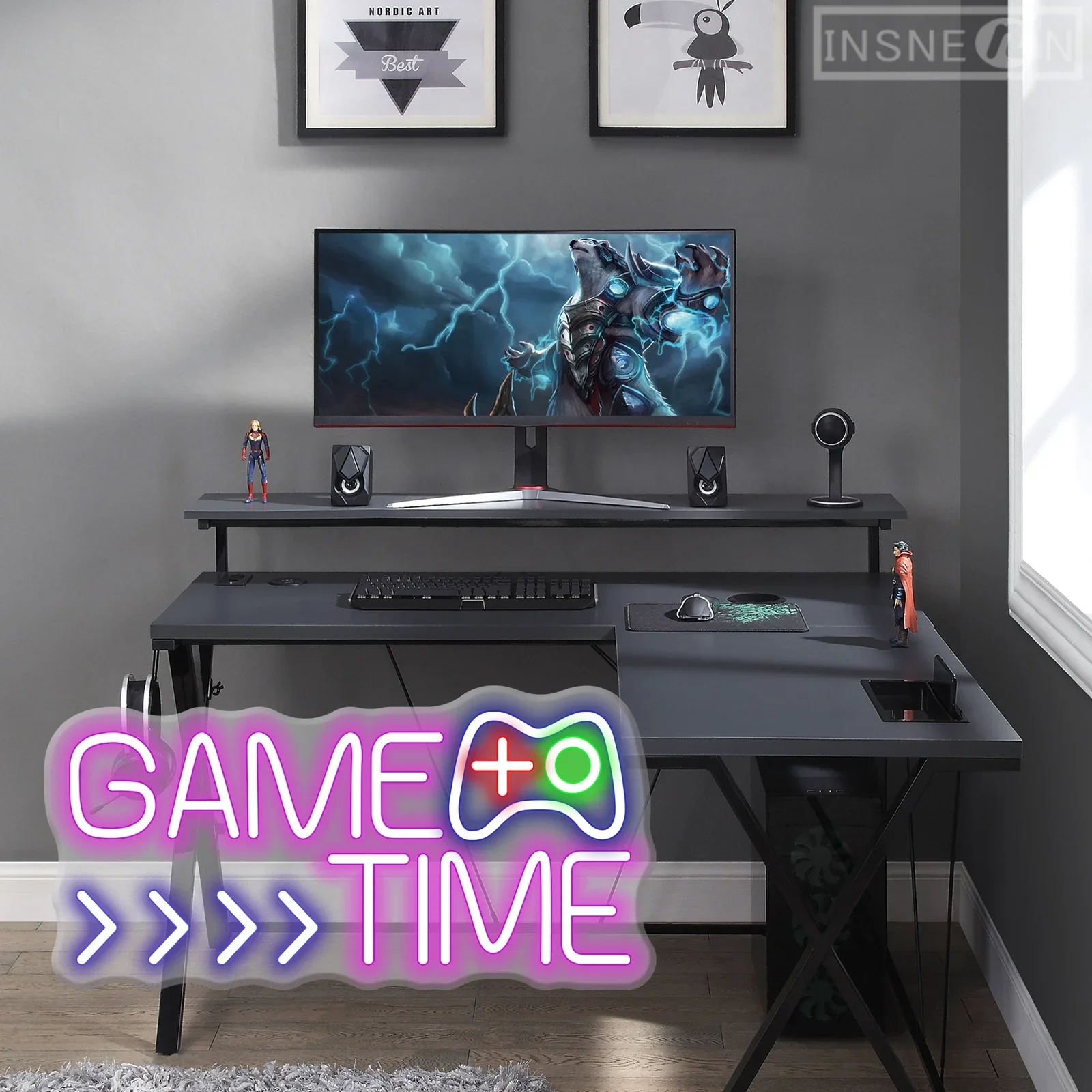 Game Time Neon Sign LED Light, Decoração Man Cave Gaming, Neon Lights for Wall Art, Presentes Gamer, Neon Business, Lâmpada de iluminação USB