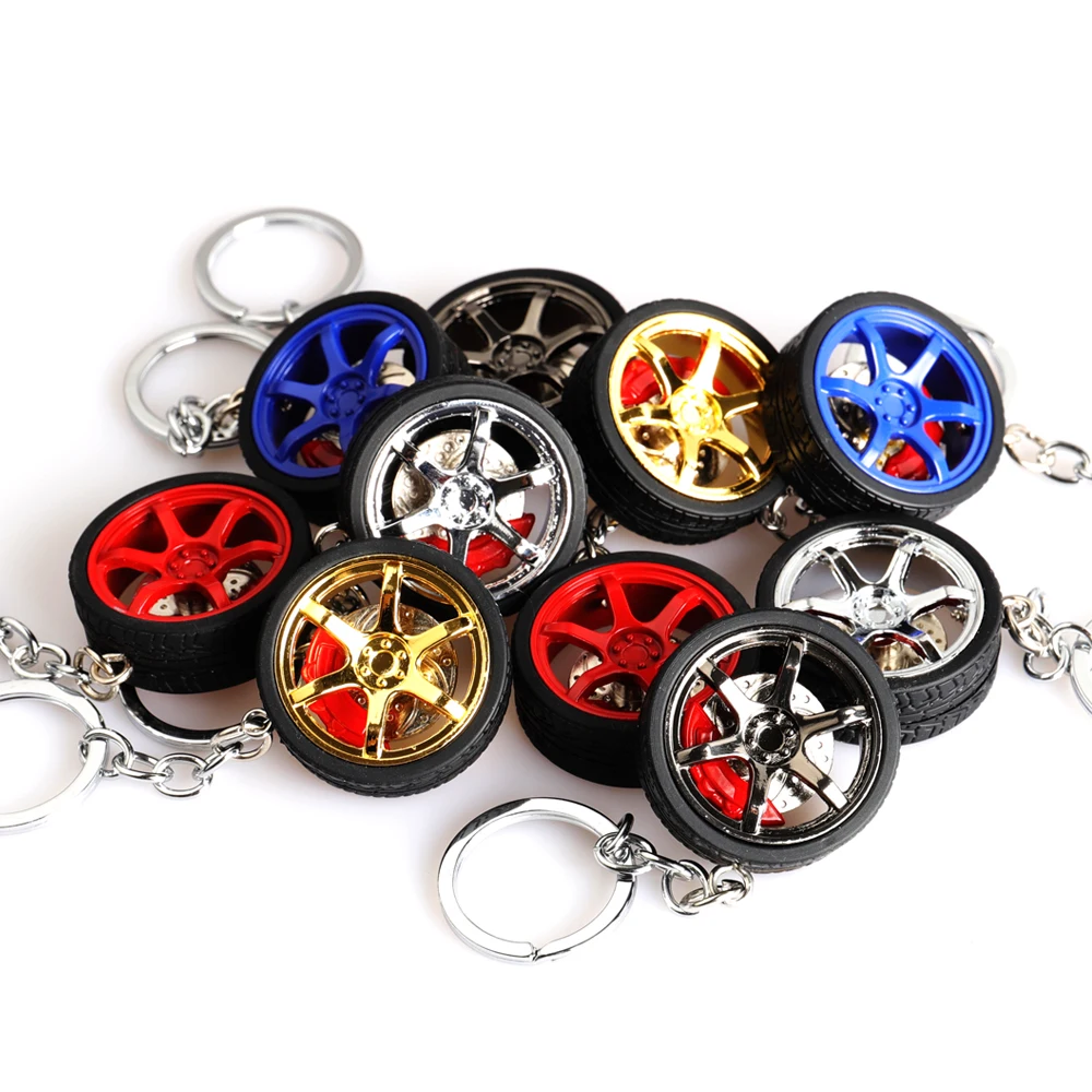 RIM Wheel Keychain Car Wheel Nos Turbo Keychain Key Ring Metal with Aluminum Brake Discs Keyfob for TOYOTA TE37 Style