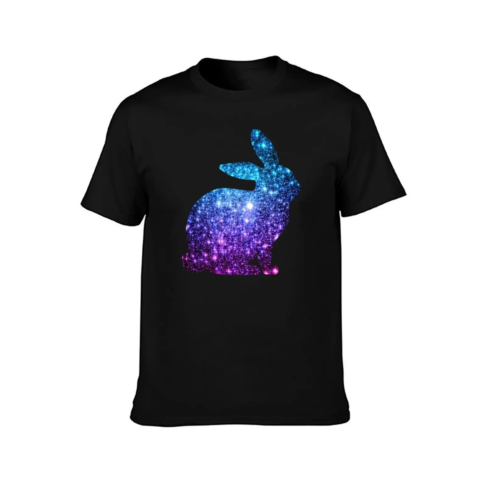 Teal and Purple Ombre Faux Glitter Easter Bunny T-Shirt Big and Tall Loose Fit T-Shirt