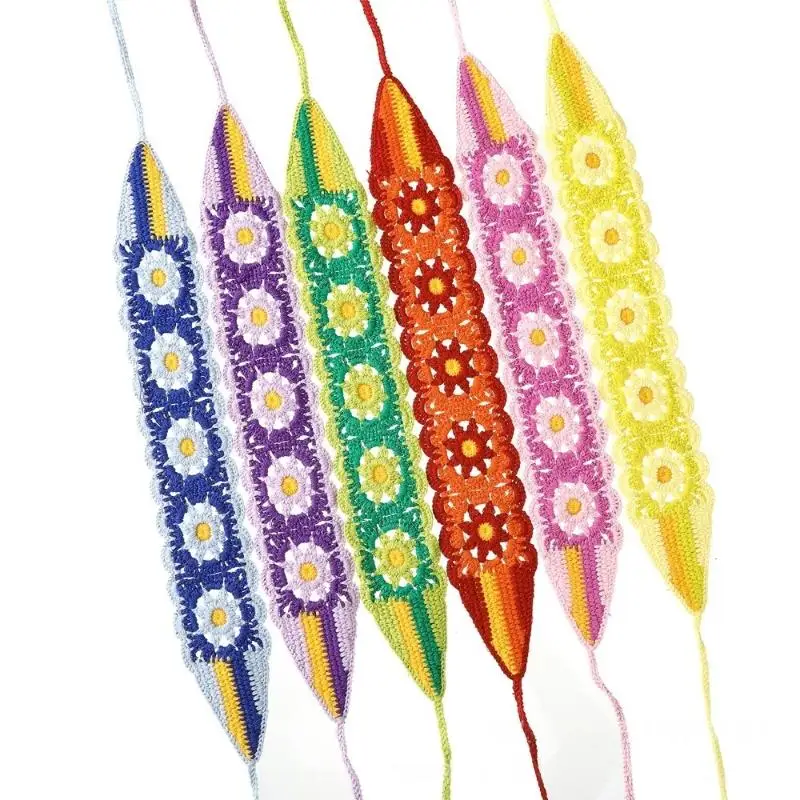 Sommerliches, gestricktes Stirnband mit Blumenmuster, Stretch-Turban, gehäkeltes Blumen-Haarband, Kopftücher, Bandanas für Mädchen und Frauen, Haar-Accessoires – Detail 5