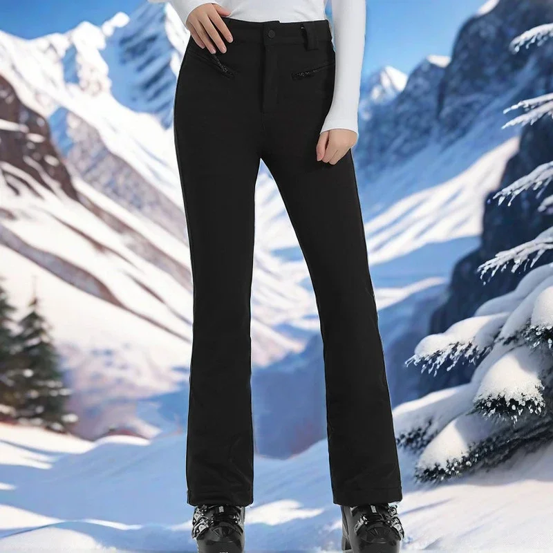 2025 Female Slim Ski Overalls New Women Skiing Pants Winter Waterproof Warm Sweat Pants Mountain High Elasticity Snow Trousers