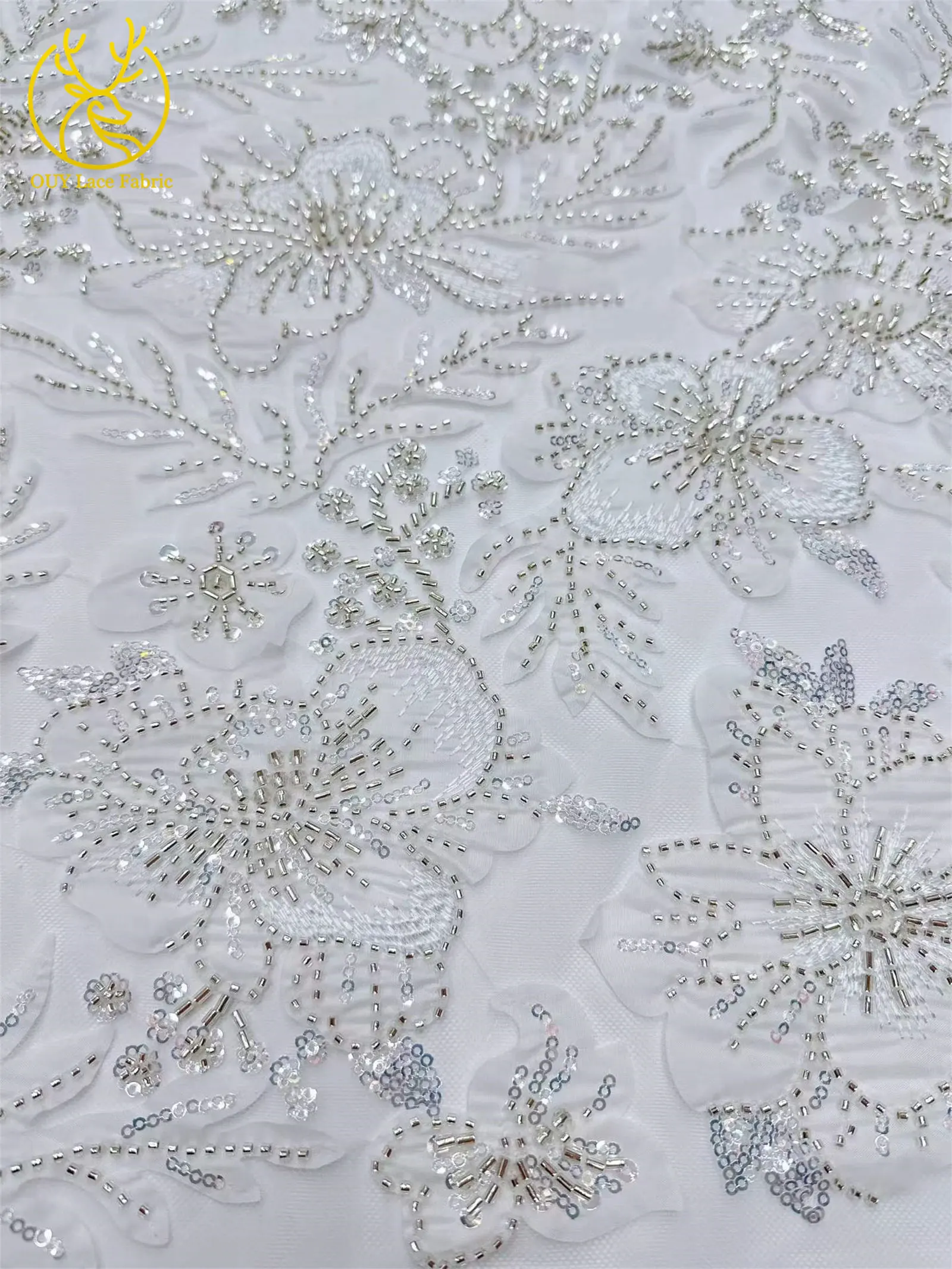 Afrikanischer bestickter Perlen-Spitzenstoff 2026 – Hochwertiger nigerianischer Pailletten-Tüll-Spitzenstoff für Brautkleider und Hochzeitskleider zum Nähen – Detail 22