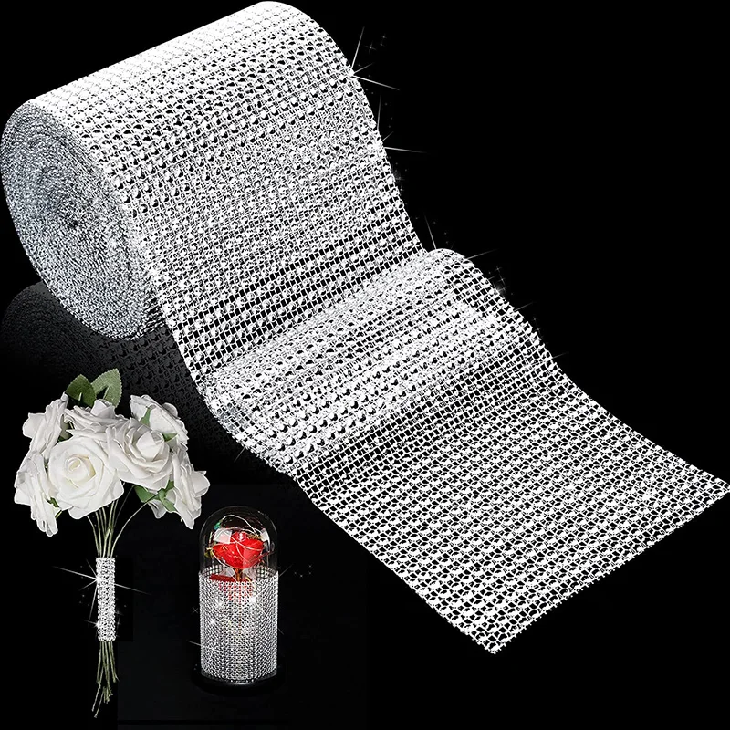 10Yards Rhinestone Ribbon Bling Diamond Mesh Ribbon Rhinestone Mesh Ribbon Wrap 24 Row for Wedding Cake Vase Decor Party Supply