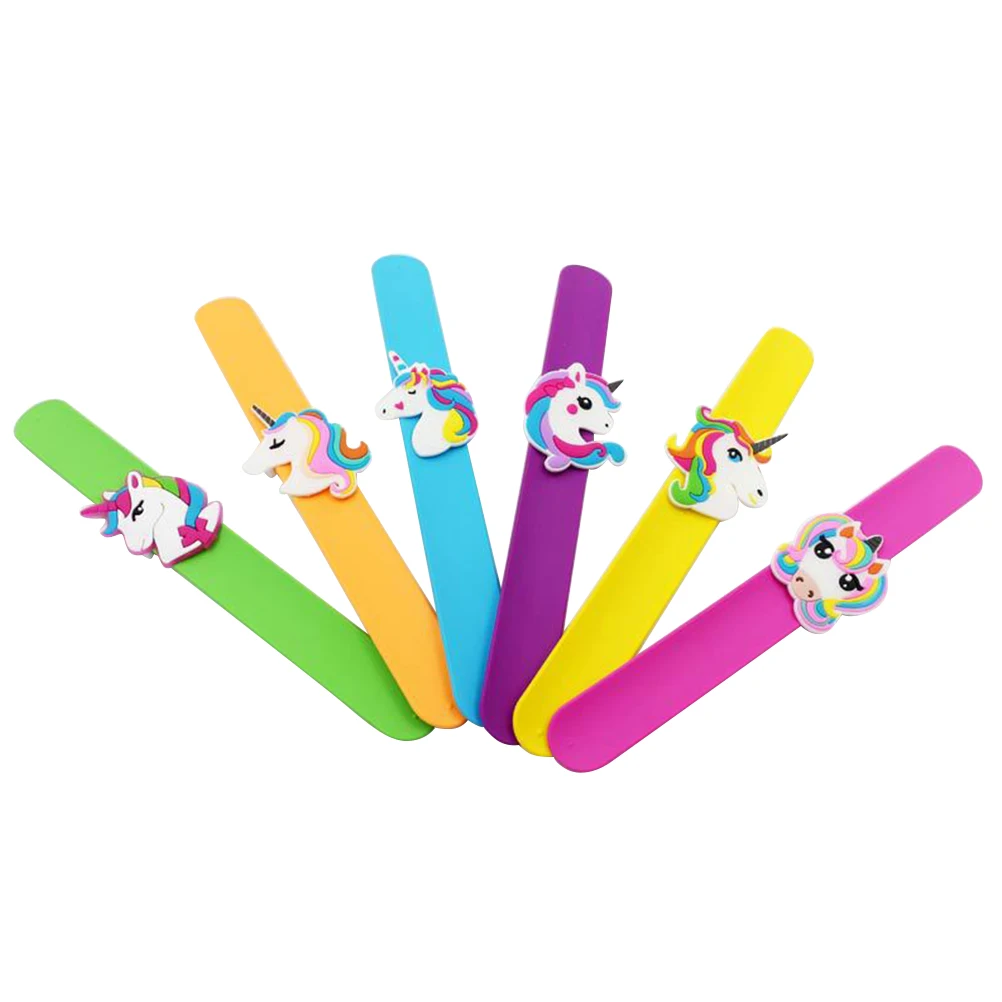 

6pc Silicone Unicorn Bracelet Christmas Pat Wristb Slapping H Ring Decoration Soft Material Adjustable Size Unique