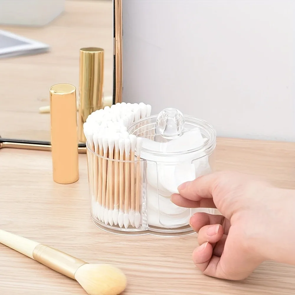 1pc Organizzatore cosmetico antipolvere di grande capacità Organizzatore di bastoncini di cotone, coperchio in bambù, batuffolo di cotone portatile e supporto per soffio di polvere