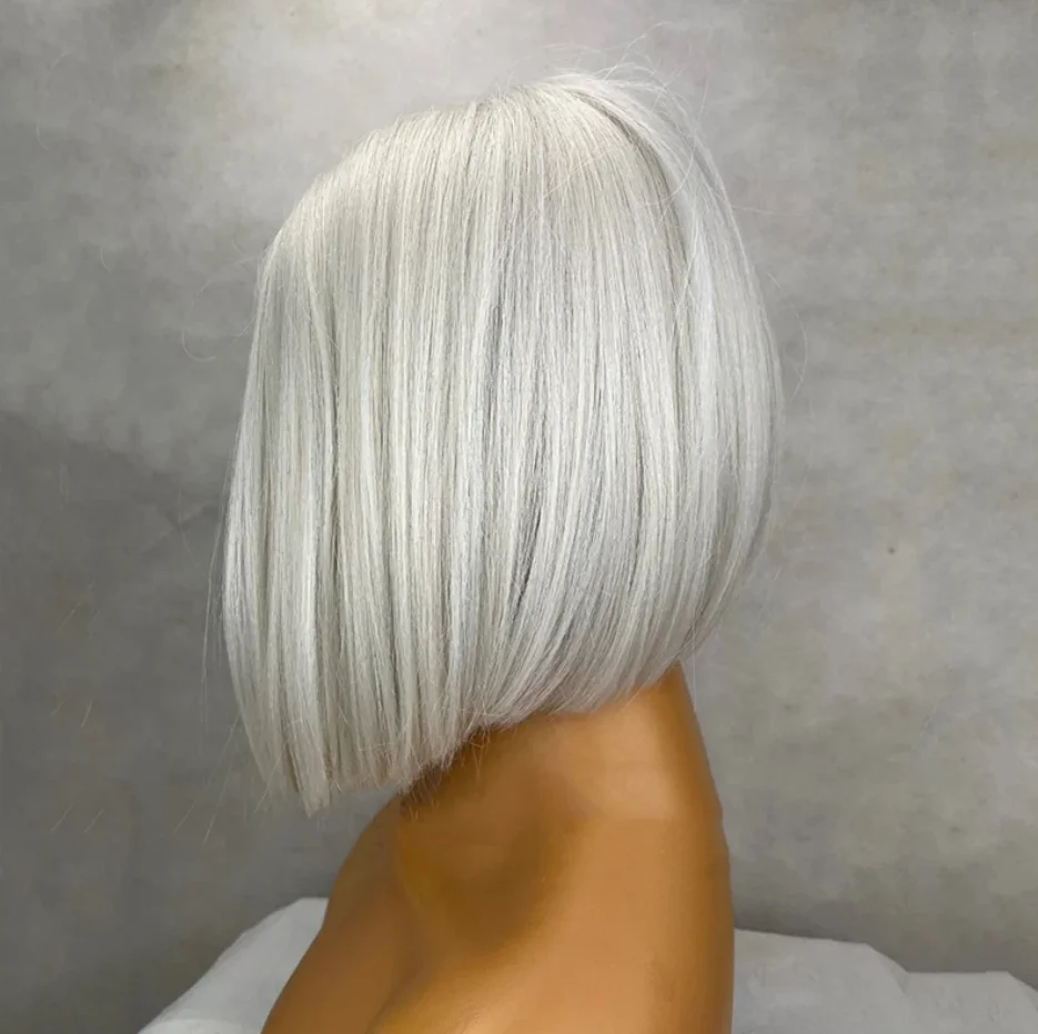 Heat Safe Synthetic Hair Ash White and Middle Part Wig Lowlights13 by 4 Lace Frontal Wig Multiple Parting Option- Realistic Wig