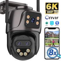 Cámara IP HD de 6K y 9MP para exteriores, cámara WiFi externa de tres lentes, cámara PTZ de seguridad de doble pantalla 4K/2K, vigilancia de seguimiento automático iCSee