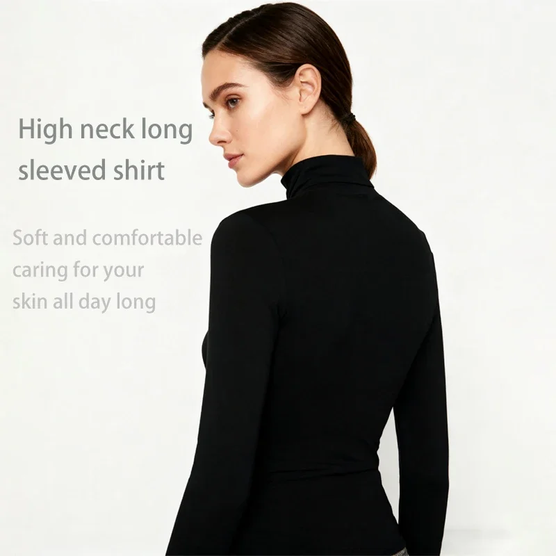 

High neck top for comfort, slim fit, long sleeved base, warm women's inner layer