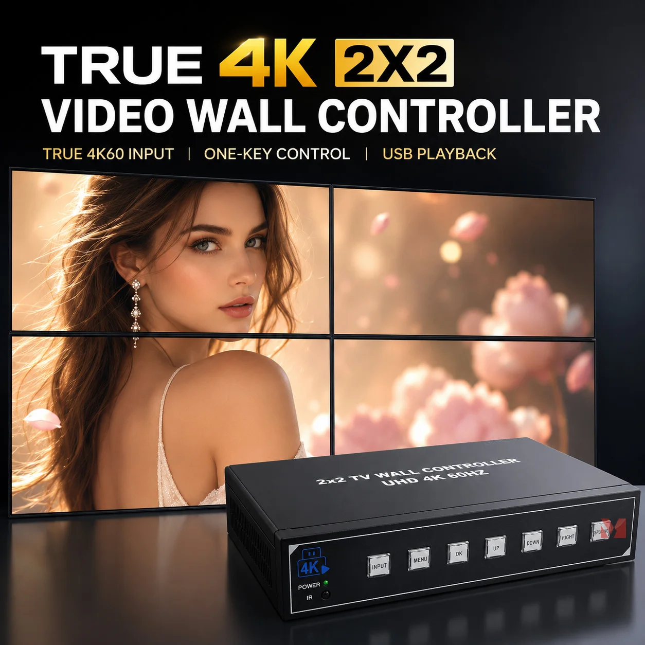2x2 Video Wall Controller 4K60Hz HDMI 4 Screen Display Processor 180° Rotation Splicing 1x2, 1x3, 1x4, 2x2, 2x1, 3x1, 4x1