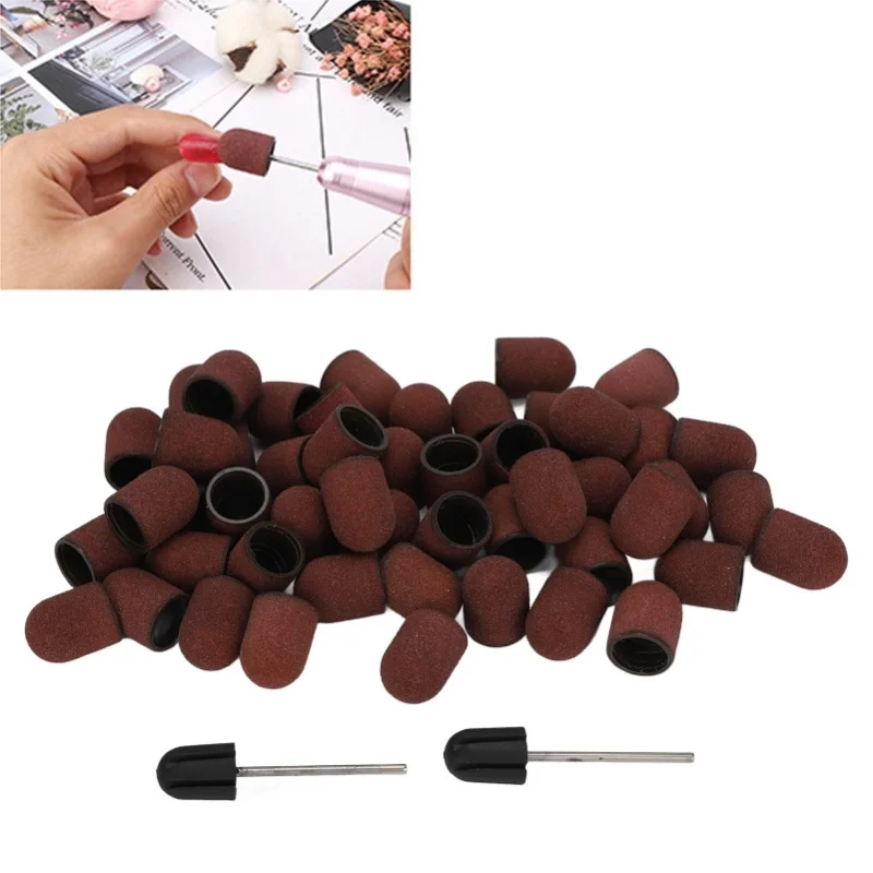 120# Grit Nail Art Sanding Caps Manicure Polishing Grinding Bands Nail Drill Bits Set With Shaft