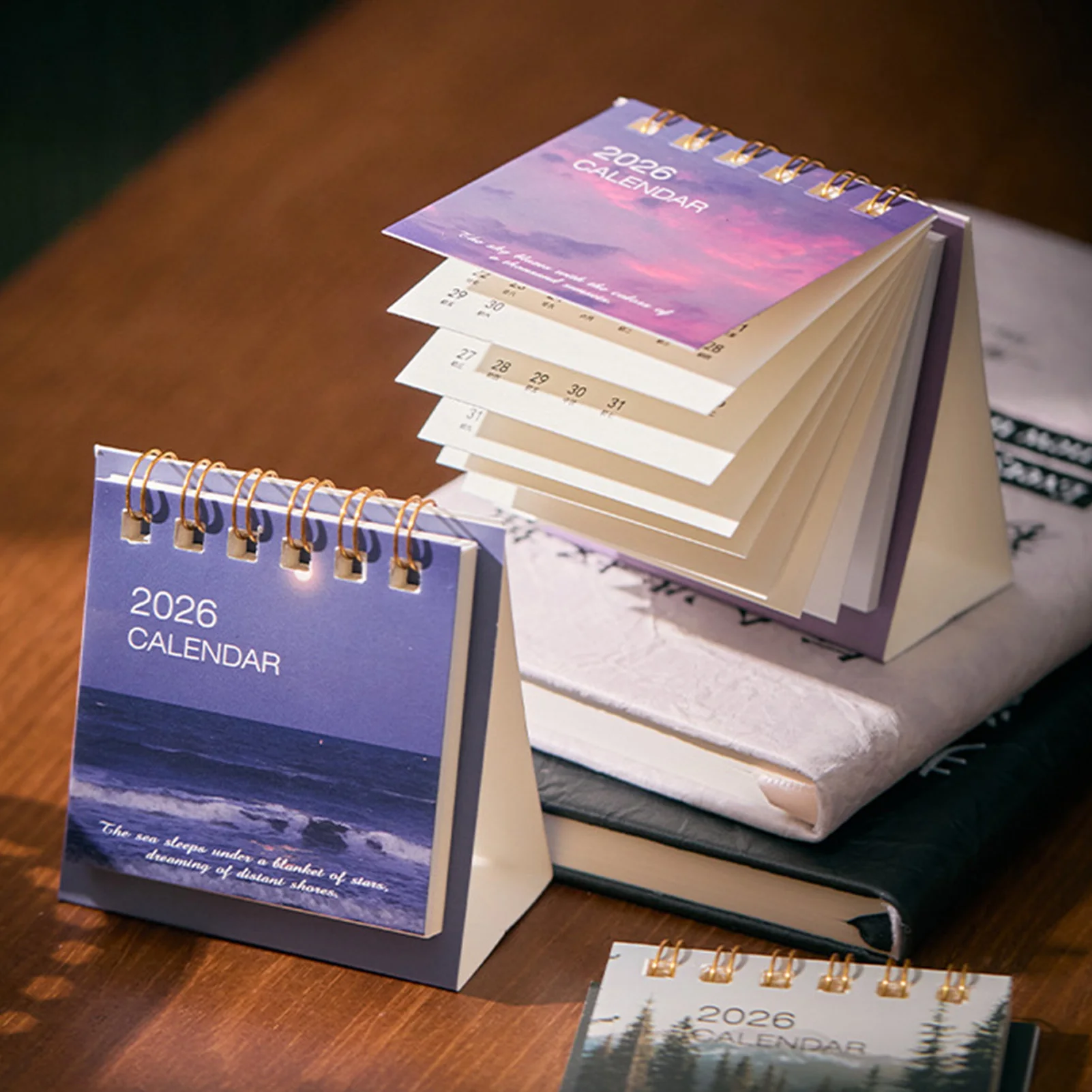 2026 تقويم صغير لسطح المكتب، موضوع ضوء النجوم، نمط المناظر الطبيعية الإبداعية لتنظيم المواعيد المهمة #3