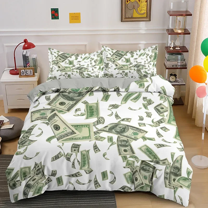 

3D comfort Bedding Set Dollar Motif Printed Duvet Cover Vivid Comforter Cover Money Maths Pattern Funny Soft Bed Set