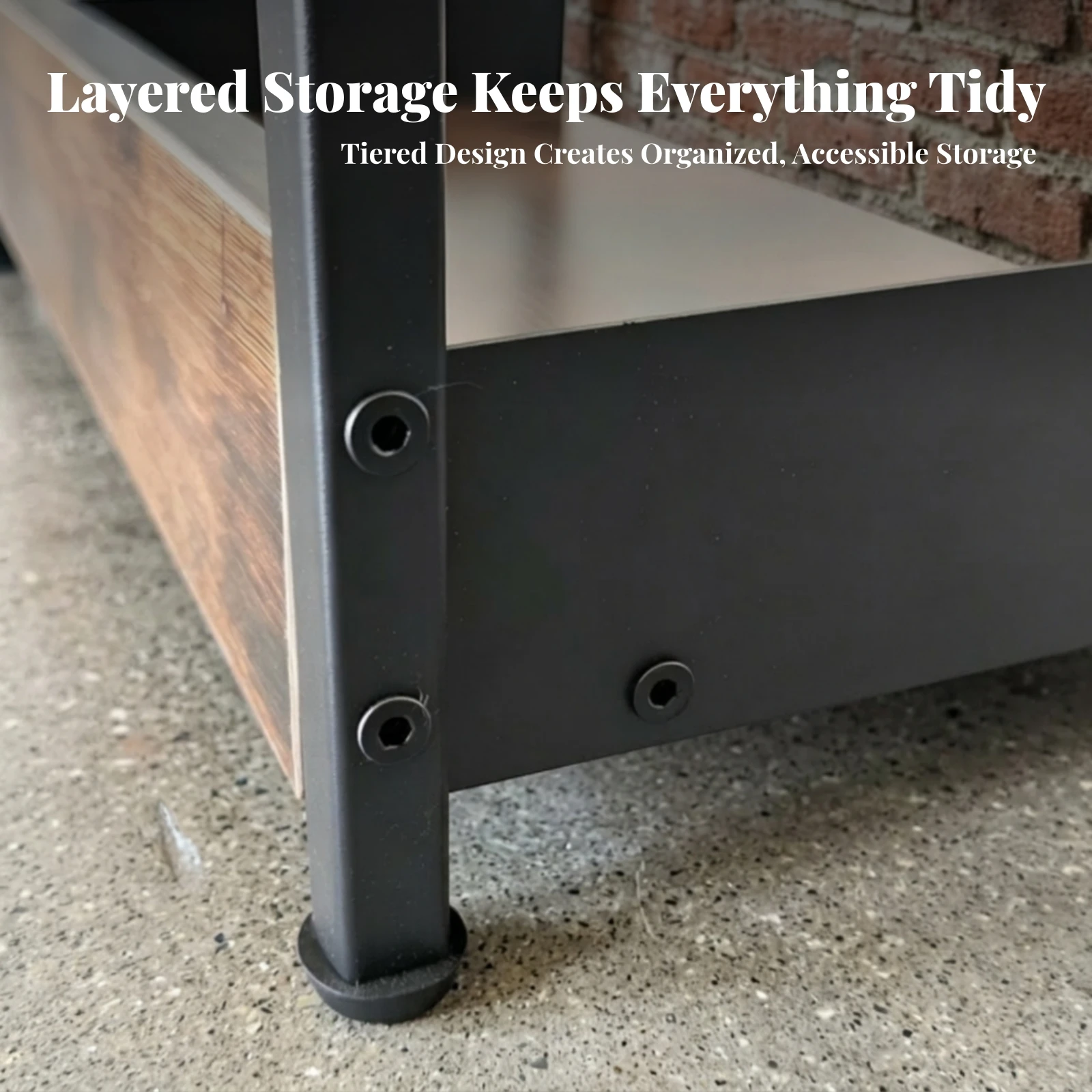 Two-Tier Storage Rack Multi-Purpose Desktop Storage Organizer Wood-Grain Shelf Rack Sturdy for Countertop