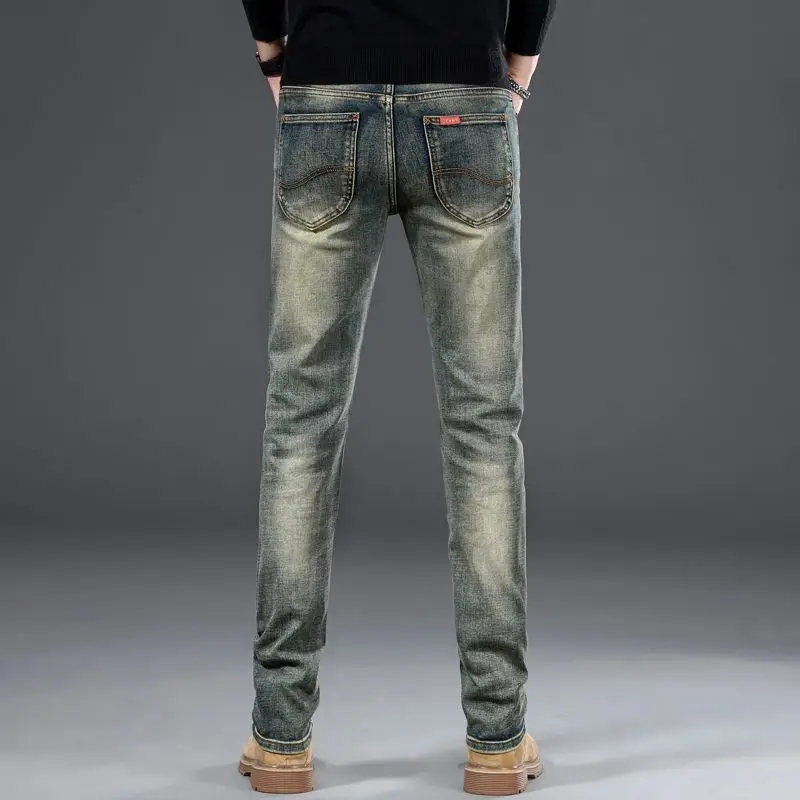 Neue Marke Retro Jeans Herrenmode Frühjahr und Herbst Neue Kleine Füße Dünne Elastische Gerade Vintage Mann Kleidung Hosen