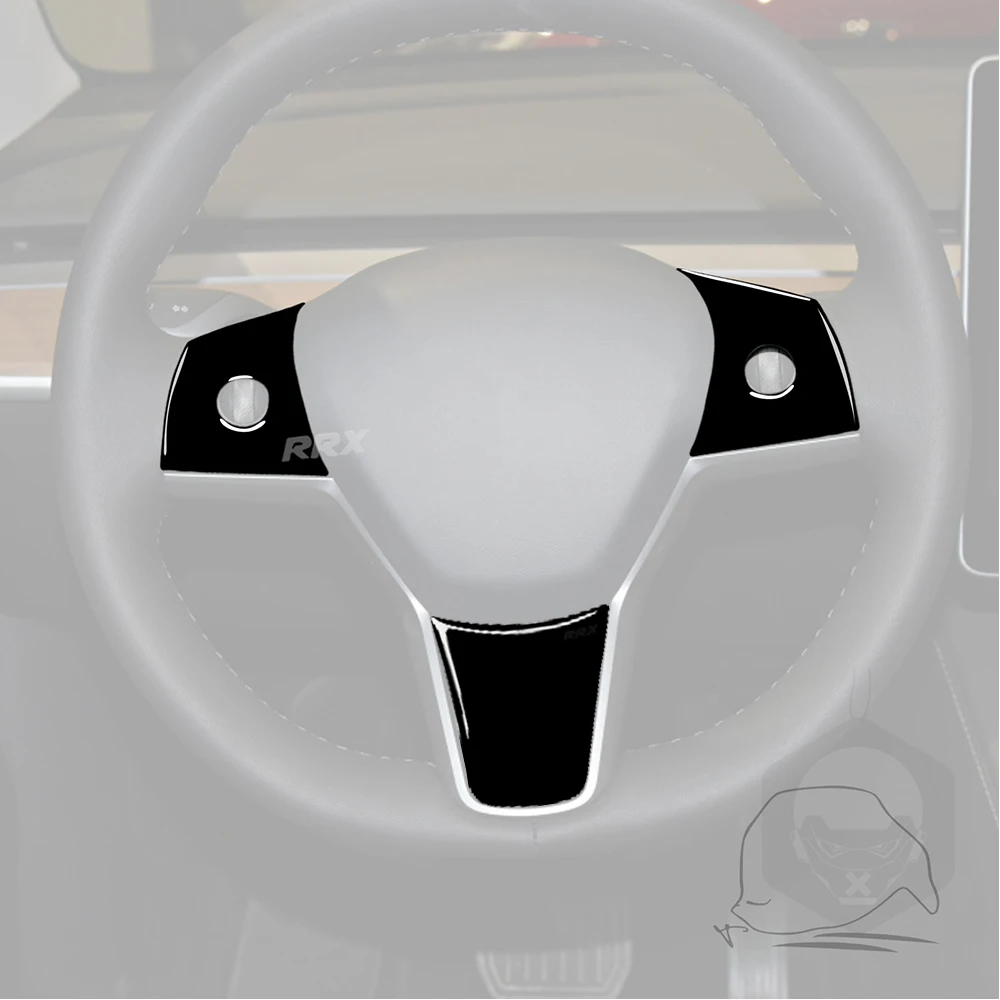 For Tesla Model Y 2020+ Model 3 17-22 Piano Black Center Dashboard Steering Wheel Panel Window Lift Switch Suit Interior Sticker view 2