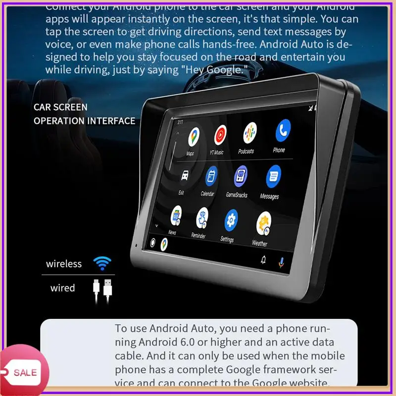 

7 Inch Portable Wireless Carplay Screen Carplay Mp5 Car Mp5 Player GPS Universal Durable Black