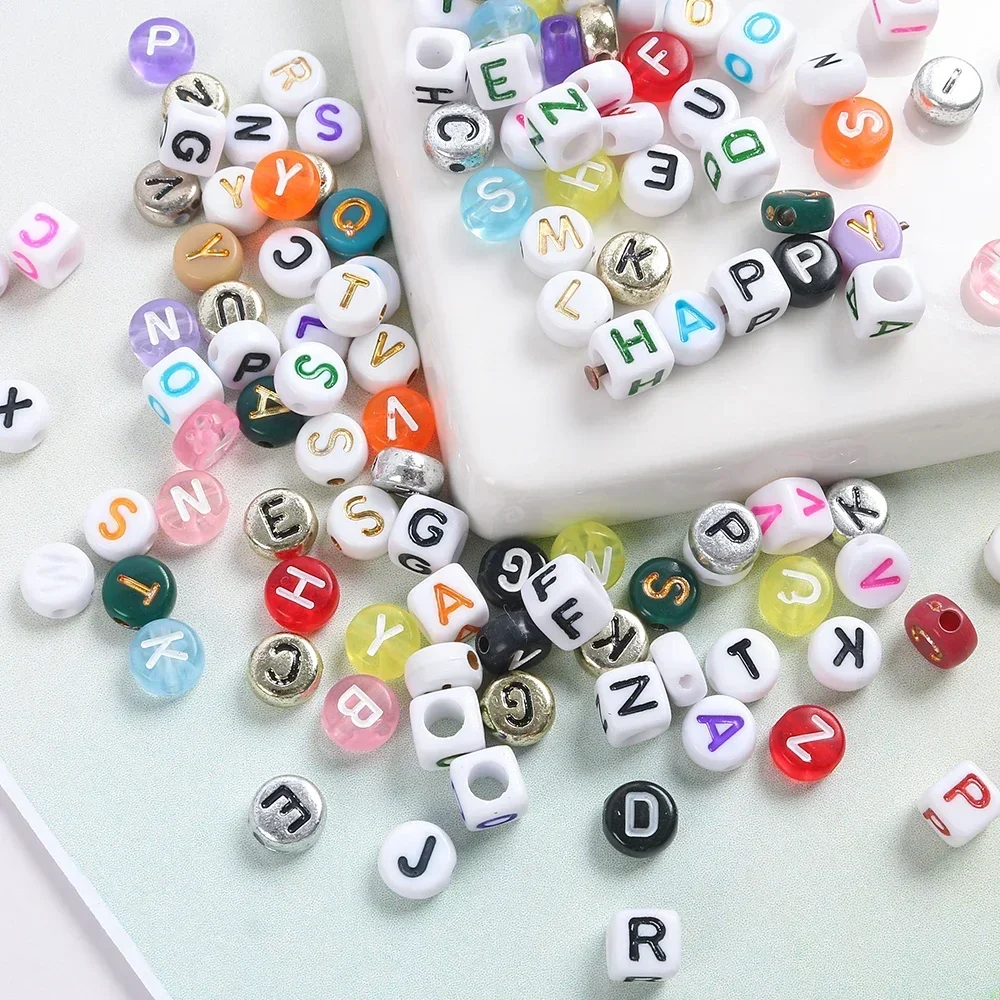 100pcs 4x7mm Gold Color Mixed Letter Acrylic Beads Round Flat Spacer Alphabet Beads For Diy Handmade Bracelet Jewelry Making