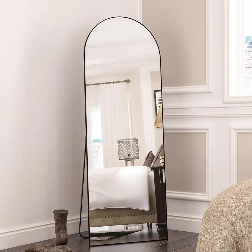 Arched Full Length Mirror Standing Leaning Shatterproof Glass Aluminum Frame Large Dressing Mirror Bedroom Living Room Bathroom