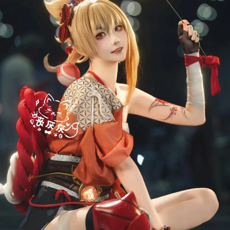 لعبة جينشين إمباكت Yoimiya أزياء تنكرية ريوكينكا هانابي شعر مستعار للرقص للنساء شخصية أنيمي الهالوين كرنفال لعب الأدوار