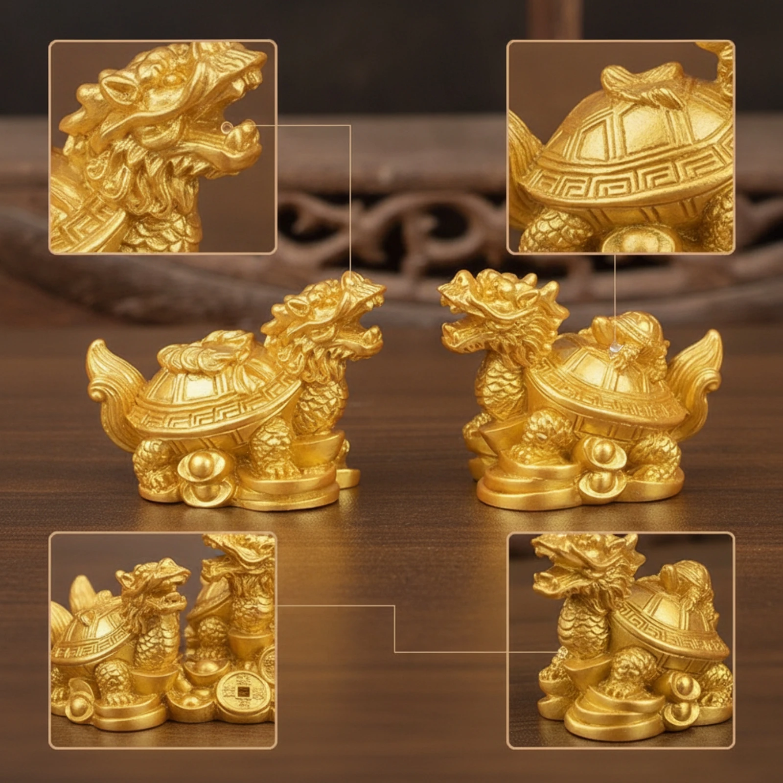 Dragon Turtle Figurines Feng Shui Dragon Turtle Statues Statue Set Indoor Display Figurine Decorative for Collectors