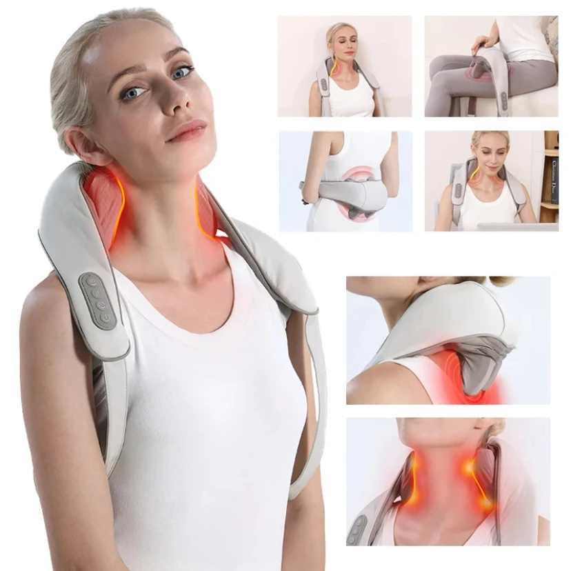 Wireless Neck and Back Massager Electric Neck Shoulder Massager, 6D Shiatsu Kneading Massage Shawl Cervical Trapezius Massager