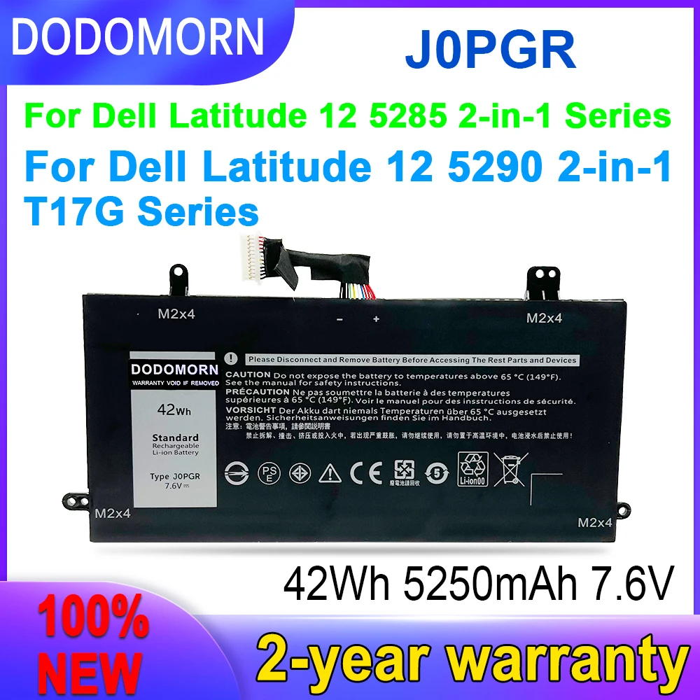 

DODOMORN 100% New J0PGR 7.6V 42Wh High Quality Battery For Dell Latitude 12 5285 5290 T17G J0PGR 1WND8 X16TW JOPGR T17G001