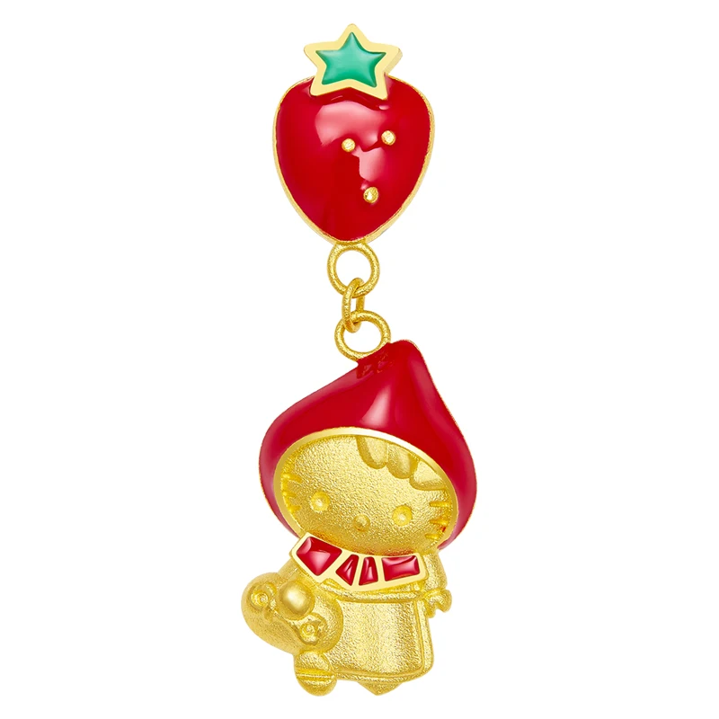 

Real 24K Yellow Gold Pendant 999 Gold 3D Strawberry Girl Necklace Pendant