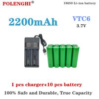 100% true capacity 3.7 V 2200mAh 18650 VTC6 rechargeable lithium-ion battery 30A suitable for toy tools flashlight+USB charger