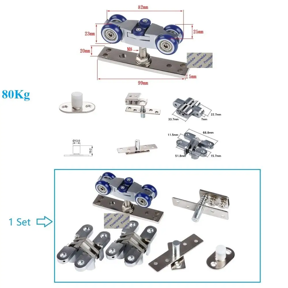 50Kg 80 Kg Plegable Deslizante Pesado Bi-fold Puerta de Madera Plegable Rueda de Rodillo Guía Pivote Bisagra Invisible
