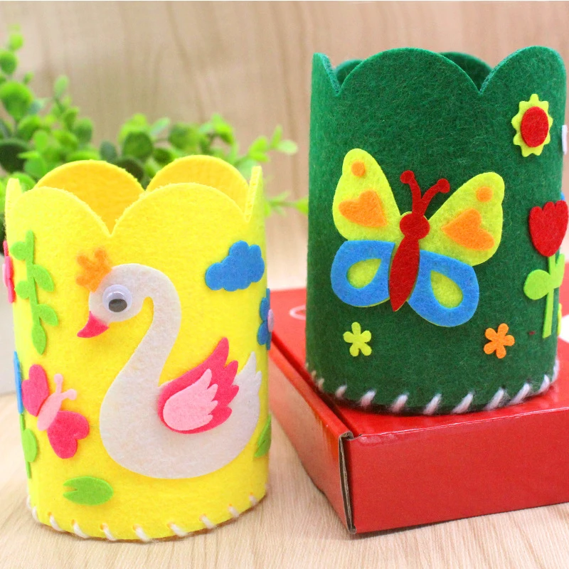 Kids DIY Craft Pencil Holder Handmade Educational Toy Non woven Fabric Pen Container Arts and Crafts Toys Handwork Children Toys