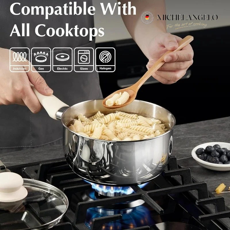 

KOCH SYSTEME CS Кастрюля из нержавеющей стали с крышкой 1QT, 2QT и 3QT Кастрюля для молока с бакелитовой ручкой Stay-cool Индукционная кастрюля для соуса