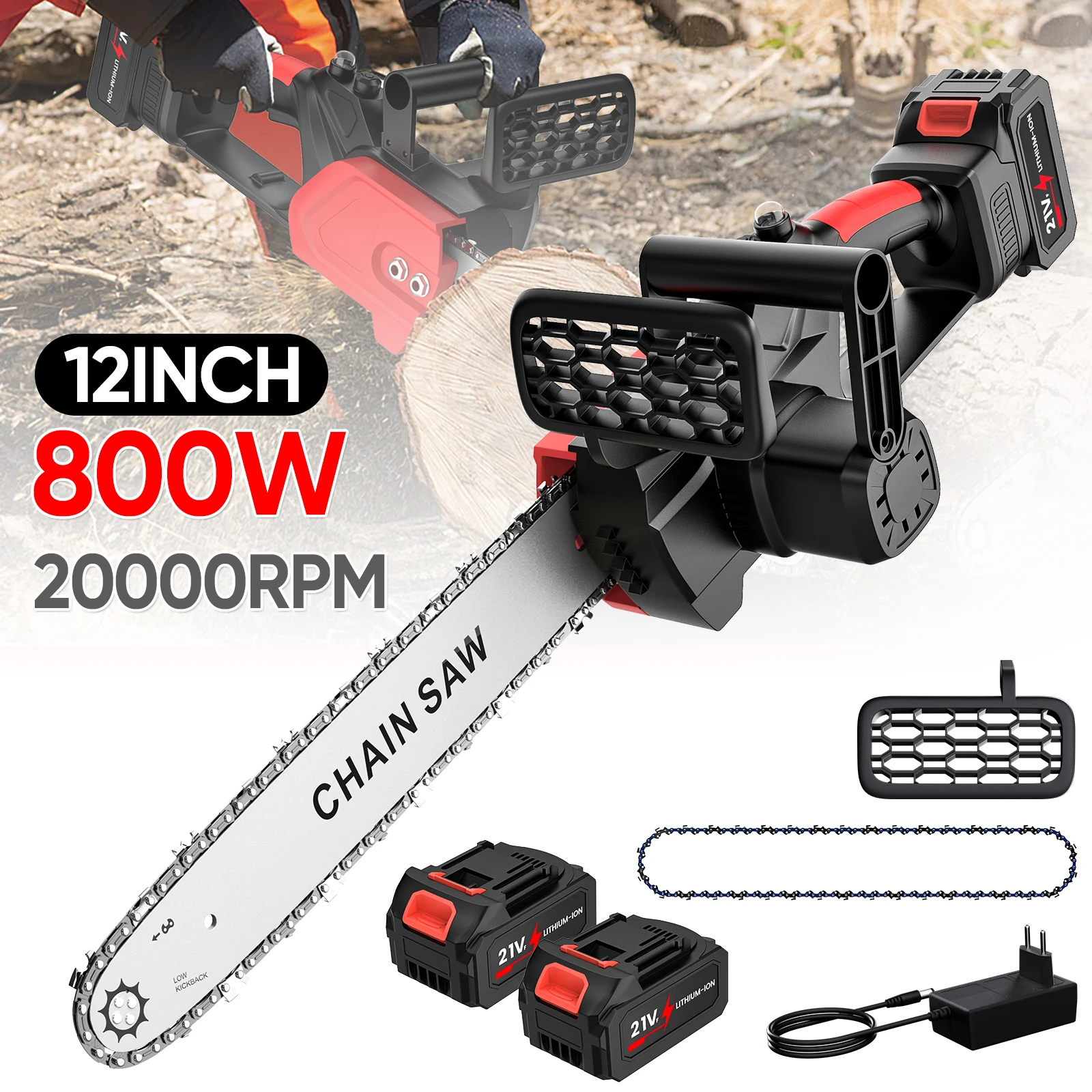 Sierra de cadena sin escobillas de 12 pulgadas, Mini sierra de cadena de corte manual para batería Makita de 21V, sierra eléctrica para carpintería, herramienta eléctrica para hornear