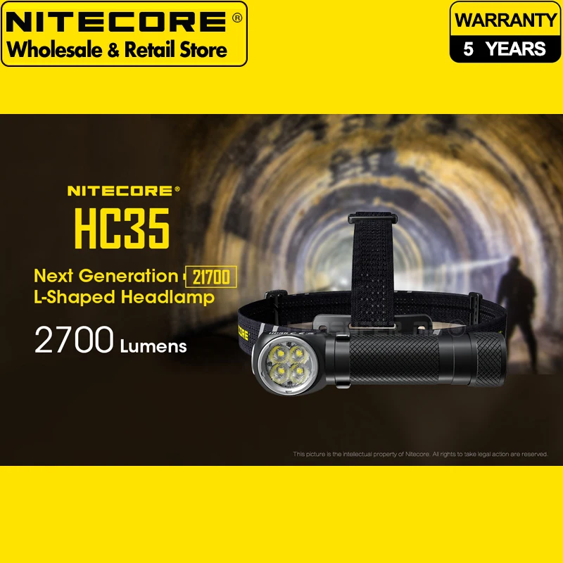 2700 لومن Nitecore HC35 21700 كشافات أمامية مغناطيسية على شكل حرف L مع بطارية ليثيوم أيون 4000 مللي أمبير في الساعة