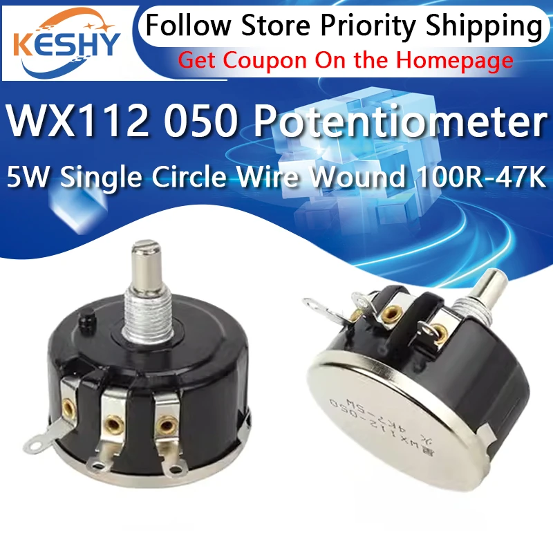 WX112 WX050 5W Single Circle Wire Wound Potentiometer 100R 330R 470R 1K 2K2 3K3 4K7 5K6 6K8 10K 22K 33K 47K ohm WX050 WX112