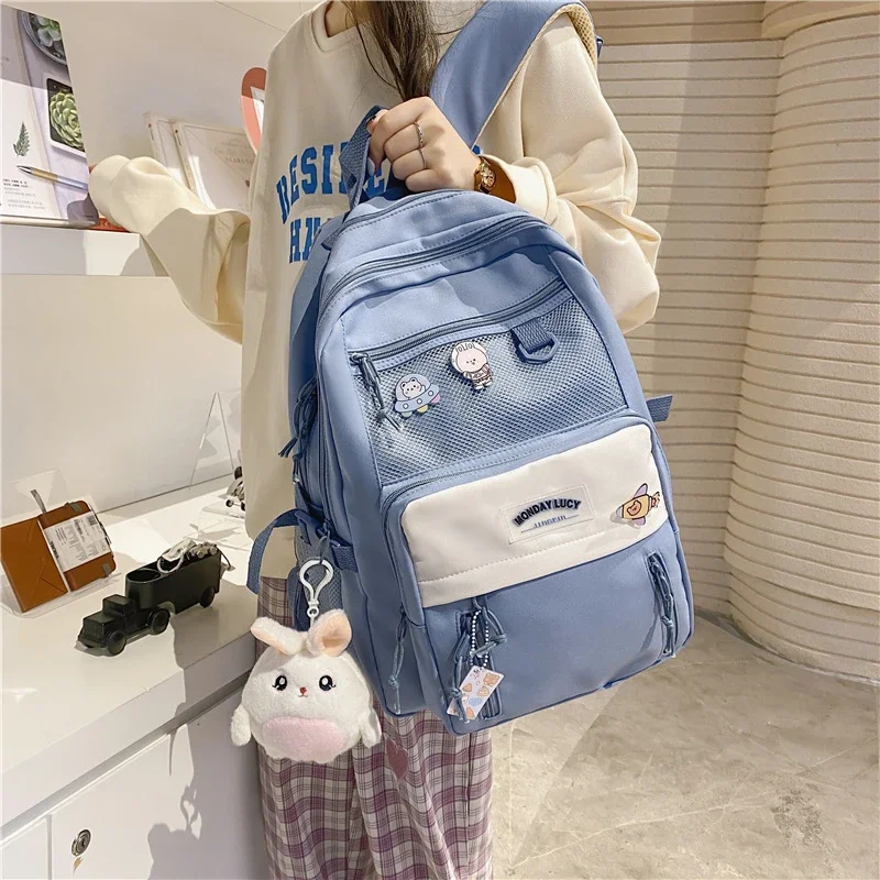 Cute Casual Travel Nylon Waterproof Women Backpack College Purple Schoolbag for Teenage Girls Korean Fashion Backpack Bookbag