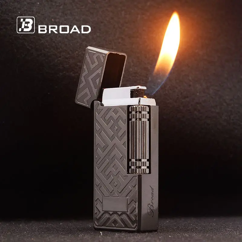 BROAD Flint Gas Lighter Butane Side Slip Grinding Wheel Lighters Cigarettes Accessories Cigar Smoking Lighters Gadgets for Men