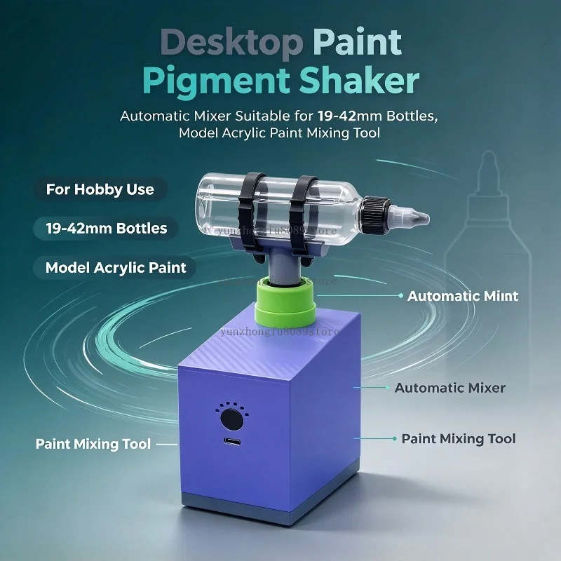 Desktop Paint Pigment Shaker, Automatic Mixer Suitable for 19-42mm Bottles, Model Acrylic Paint Mixing Tool