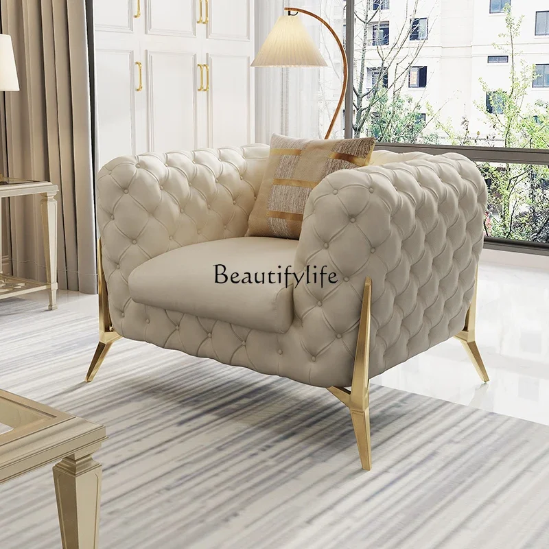 

Cream style leather sofa luxury American living room combination sofa