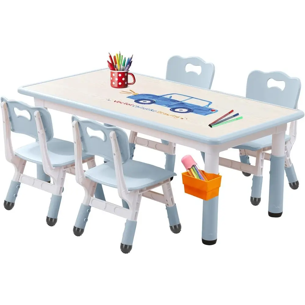 

Набор стола и стульев для малышей, нескользящие ножки и органайзер, регулируемая высота, столешница с рисунком, подходит для детей от 3 до 12 лет